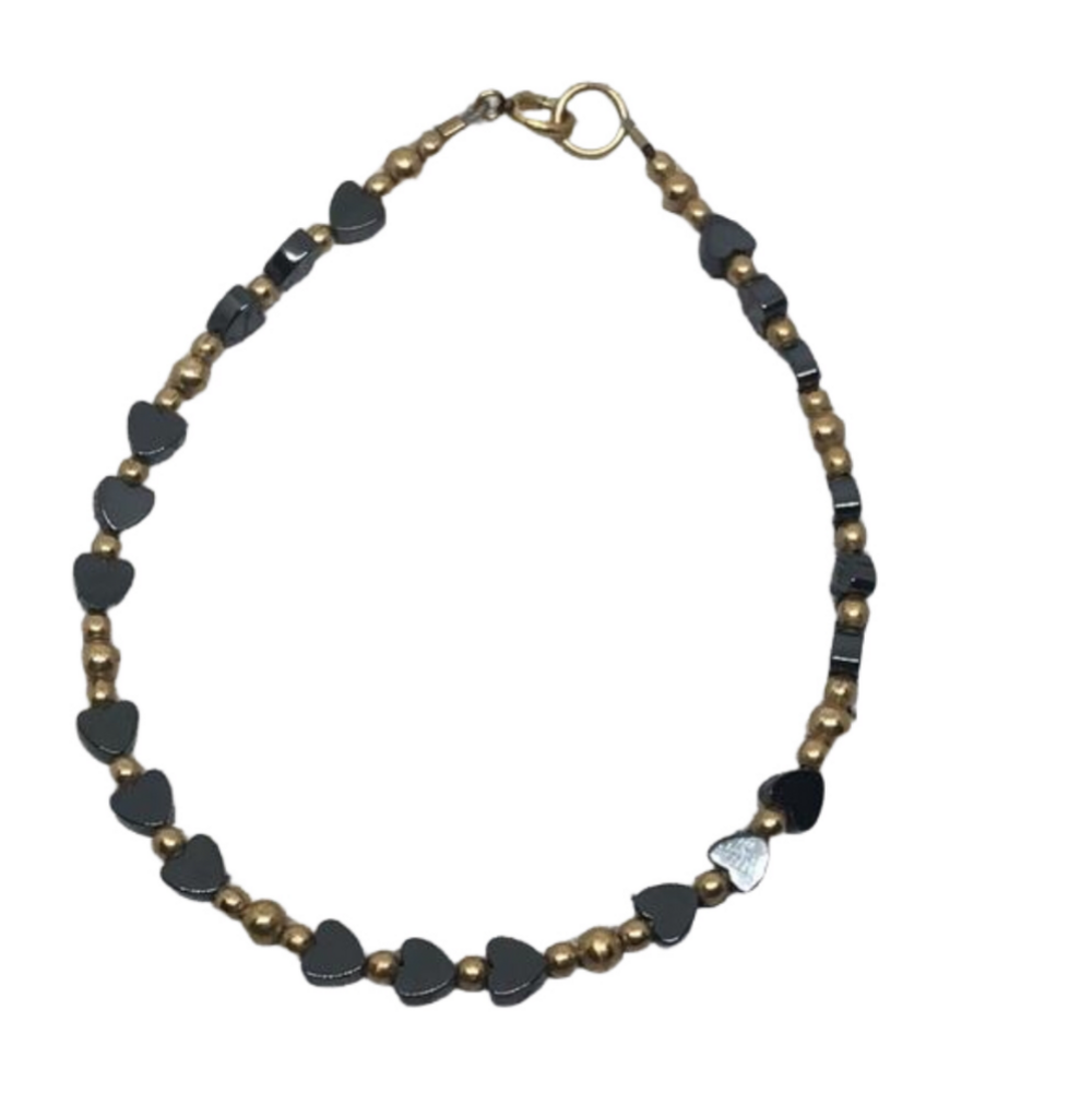 14k GF gold filled hematite stone heart beads elegant romantic bracelet elegant.